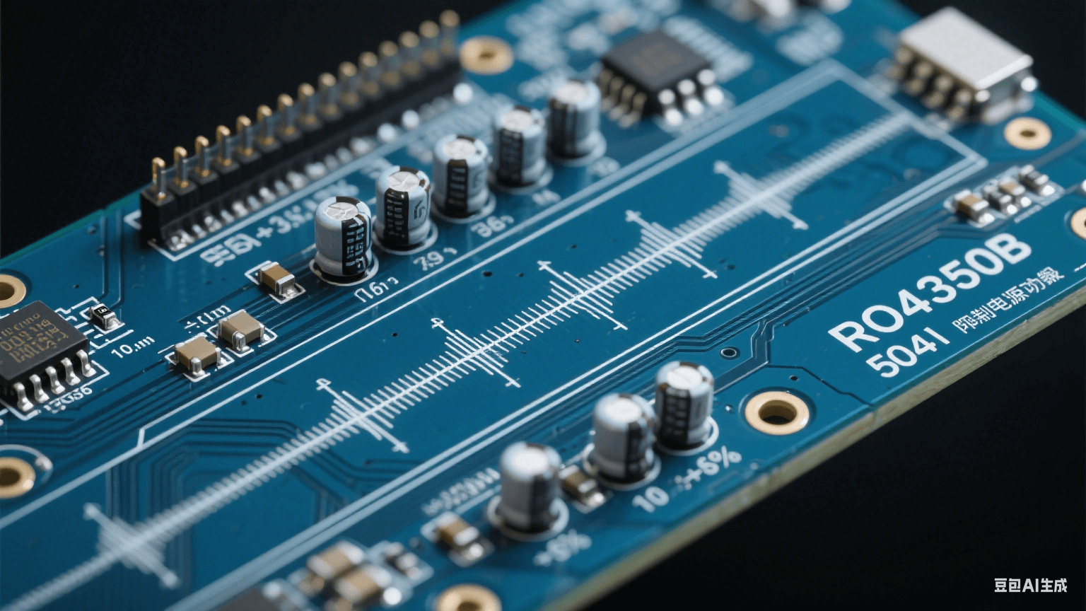 高頻測(cè)試板信號(hào)完整性設(shè)計(jì)：RO4350B基板內(nèi)50Ω差分微帶線（線寬公差±5%），0.1μF陶瓷去耦電容群抑制電源噪聲，10GHz正弦波在介電常數(shù)3.66介質(zhì)中傳輸
