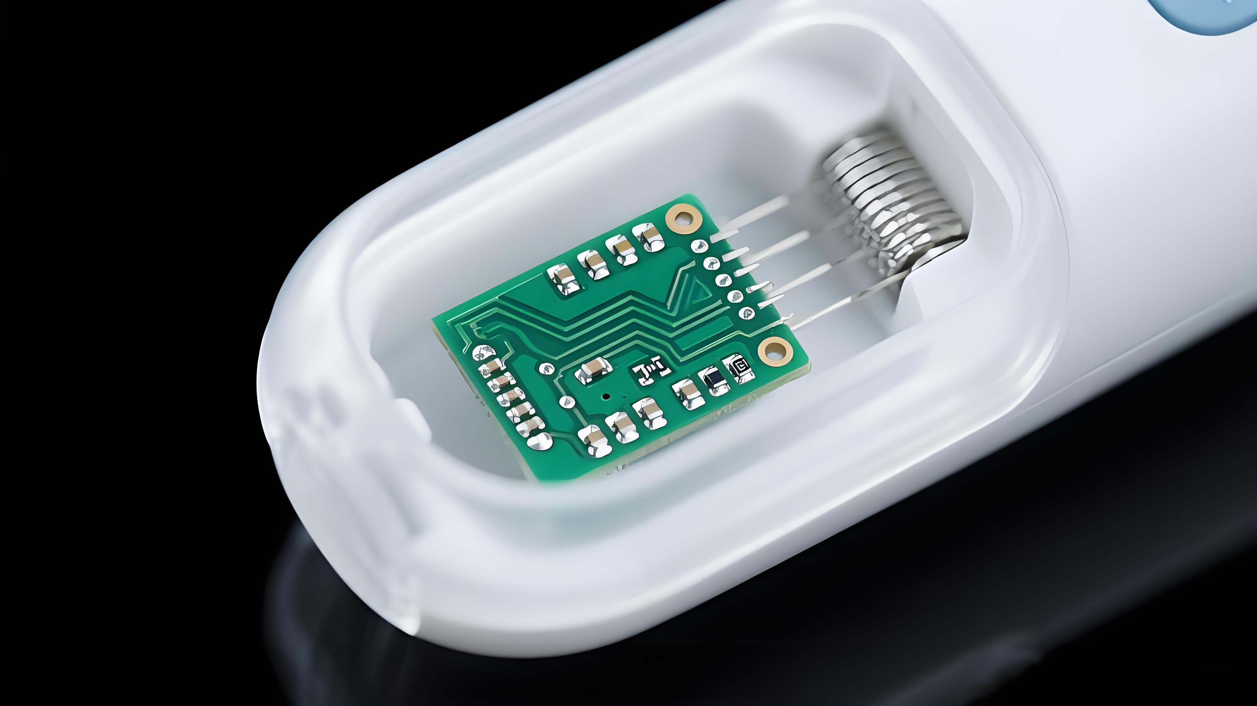 醫(yī)療超聲探頭內(nèi)部微型沉銀PCB板特寫，展示其在醫(yī)療設(shè)備中的精密應(yīng)用