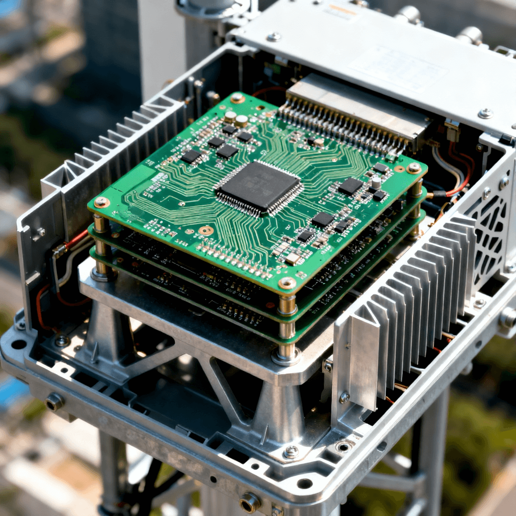 5G基站AAU設備內(nèi)部采用的混壓結(jié)構(gòu)高頻射頻電路板與散熱系統(tǒng)全景 5G基站AAU設備內(nèi)部采用的混壓結(jié)構(gòu)高頻射頻電路板與散熱系統(tǒng)全景