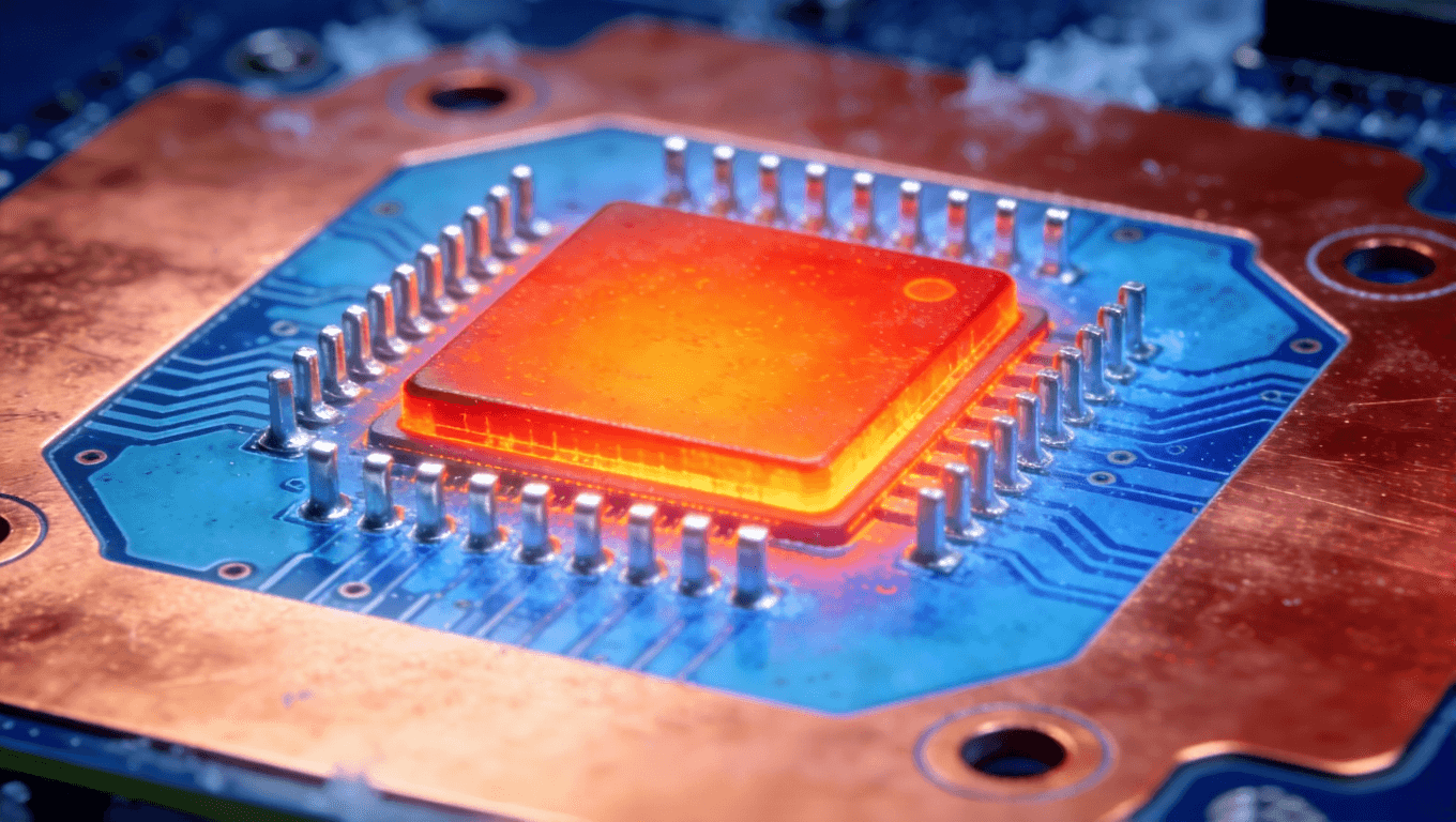 機器人主控板熱管理設計的熱成像效果圖，可視化高密度集成下的散熱路徑與效率