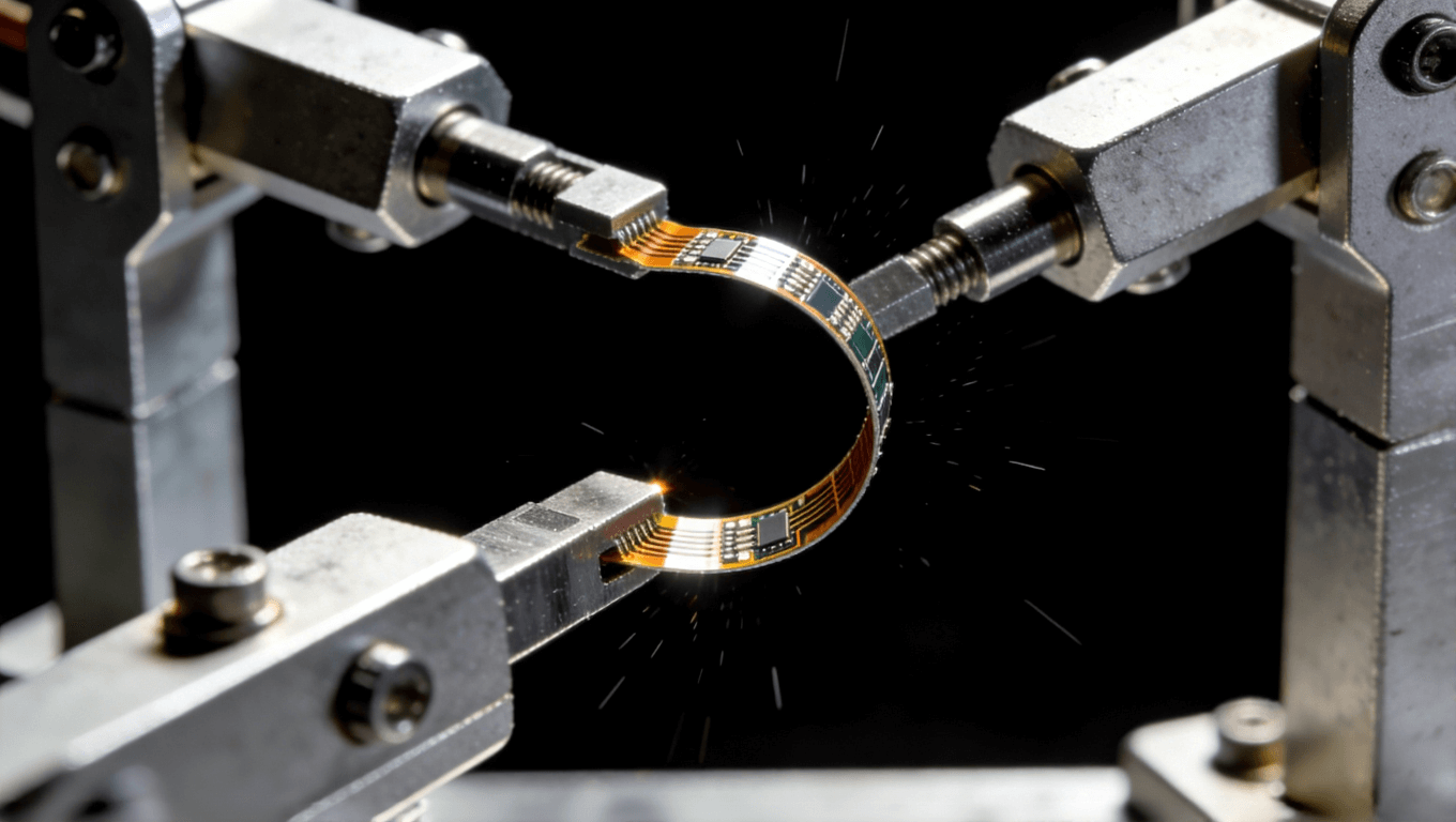 超聲探頭微型化柔性板正在進行嚴格的耐彎折壽命測試，確保其長期使用可靠性