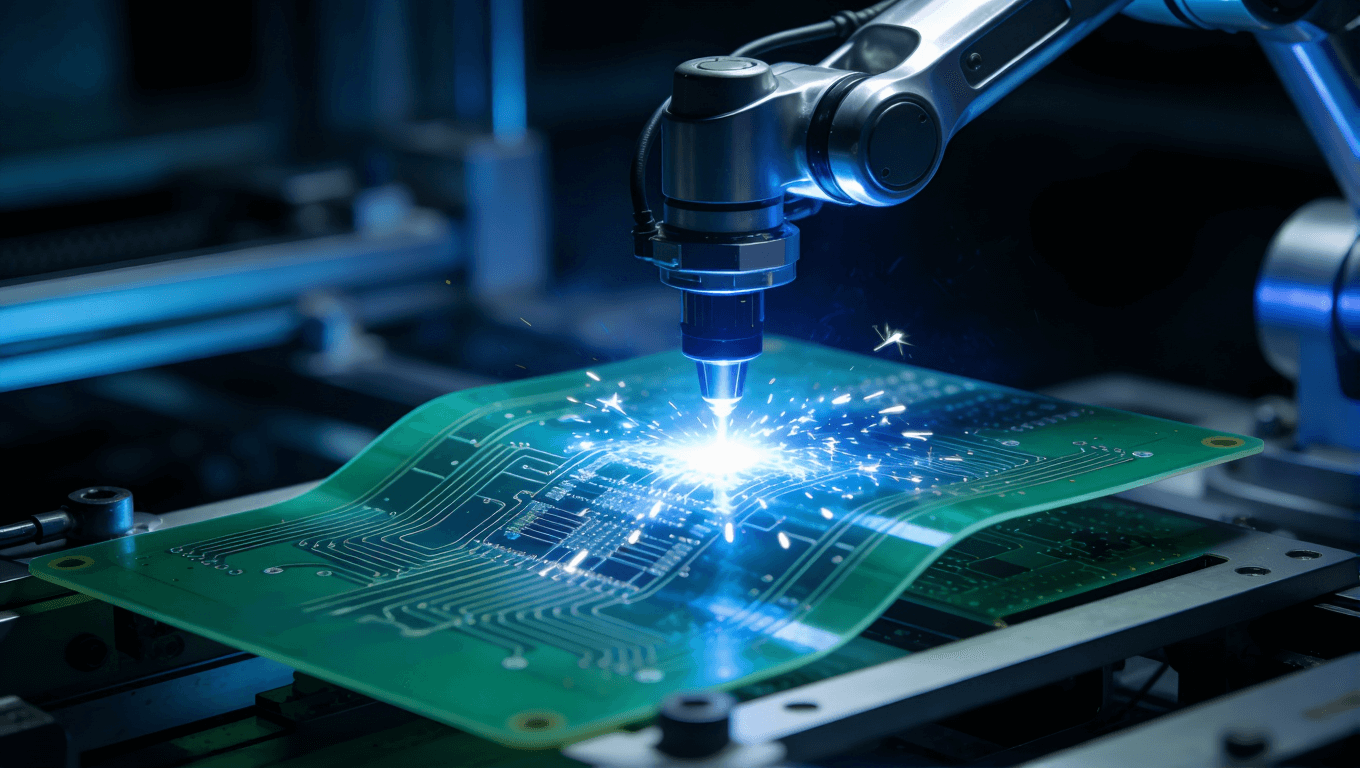 超聲探頭柔性板高精度激光生產(chǎn)工藝現(xiàn)場，展示先進的微米級加工技術(shù)與自動化質(zhì)量控制