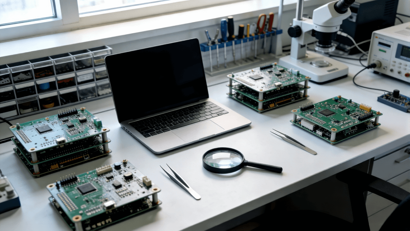 高頻電路板焊接后期檢測與技術(shù)支持工作臺環(huán)境，體現(xiàn)專業(yè)服務(wù)與全周期質(zhì)量護(hù)航