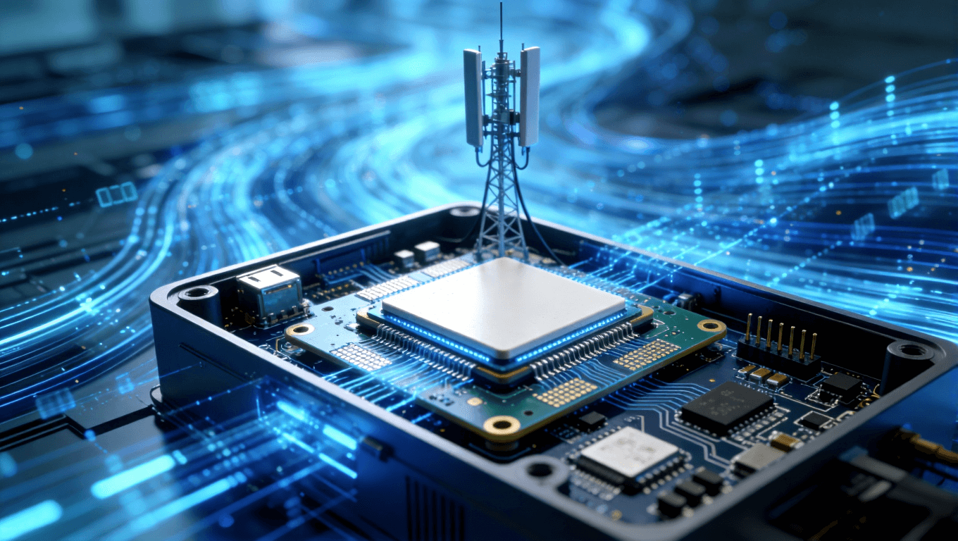 5G射頻模塊中使用陶瓷基板的科技場景示意圖，突出高頻高速應用