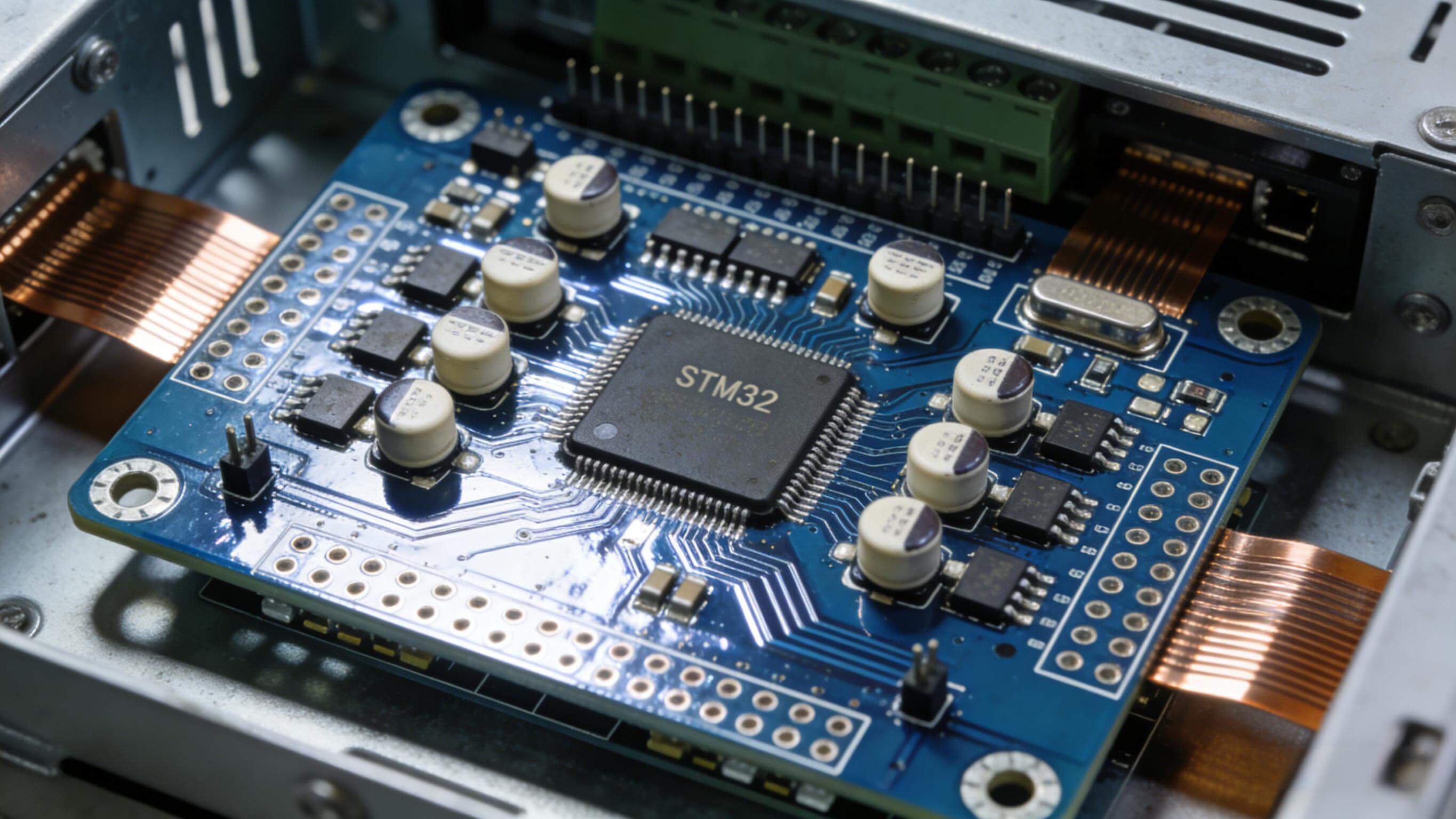 優(yōu)化后的工業(yè)IO模塊PCB，MCU周圍分布式去耦電容布局